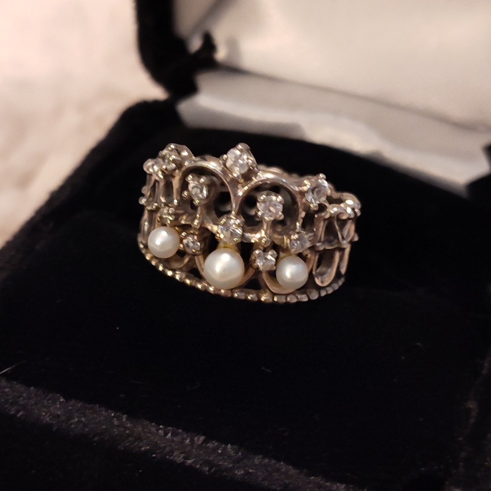 NEW! RETIRED Princess Diana Elegant Silver 925 Crown Ring with Pearls - Picture 4 of 11